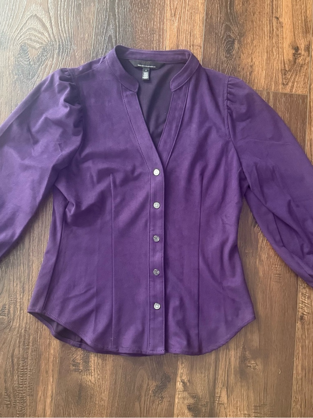 White House Black Market Purple Button-Down Blouse. Vegan Suede. Size 4